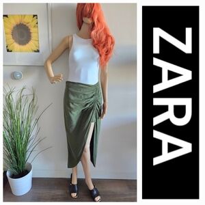 ZARA Green Ruched Skirt